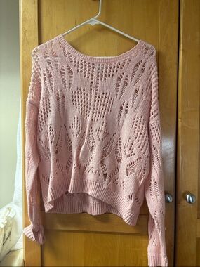 Francesca's Collections Soft Pink Openwork Heart Knit Sweater
